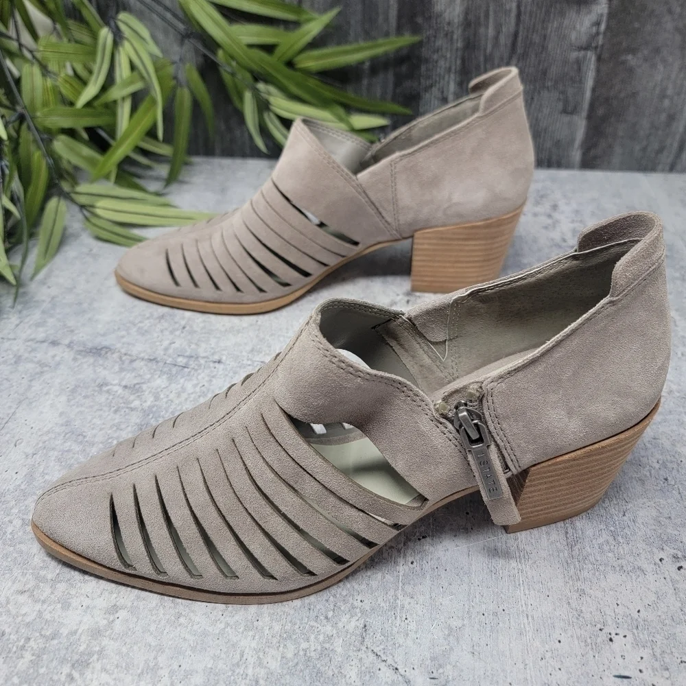1.State | Taupe Leather Cutout Ankle Booties Size 9